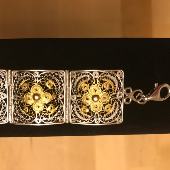 Silver & Gold Filigree Floral Link Bracelet - Picture 3 of 4